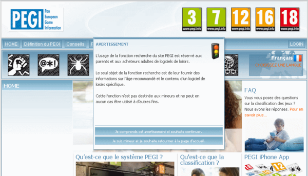 PEGI : Recherche interdite aux mineurs